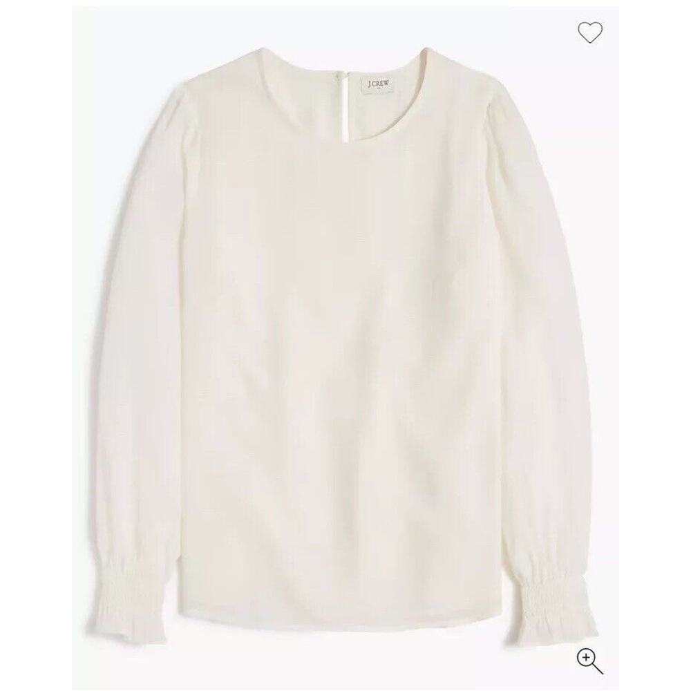 NWT J.Crew Factory Ivory Smocked Cuff Blouse Medium Puff Sleeve Work Office Top - Picture 3 of 13